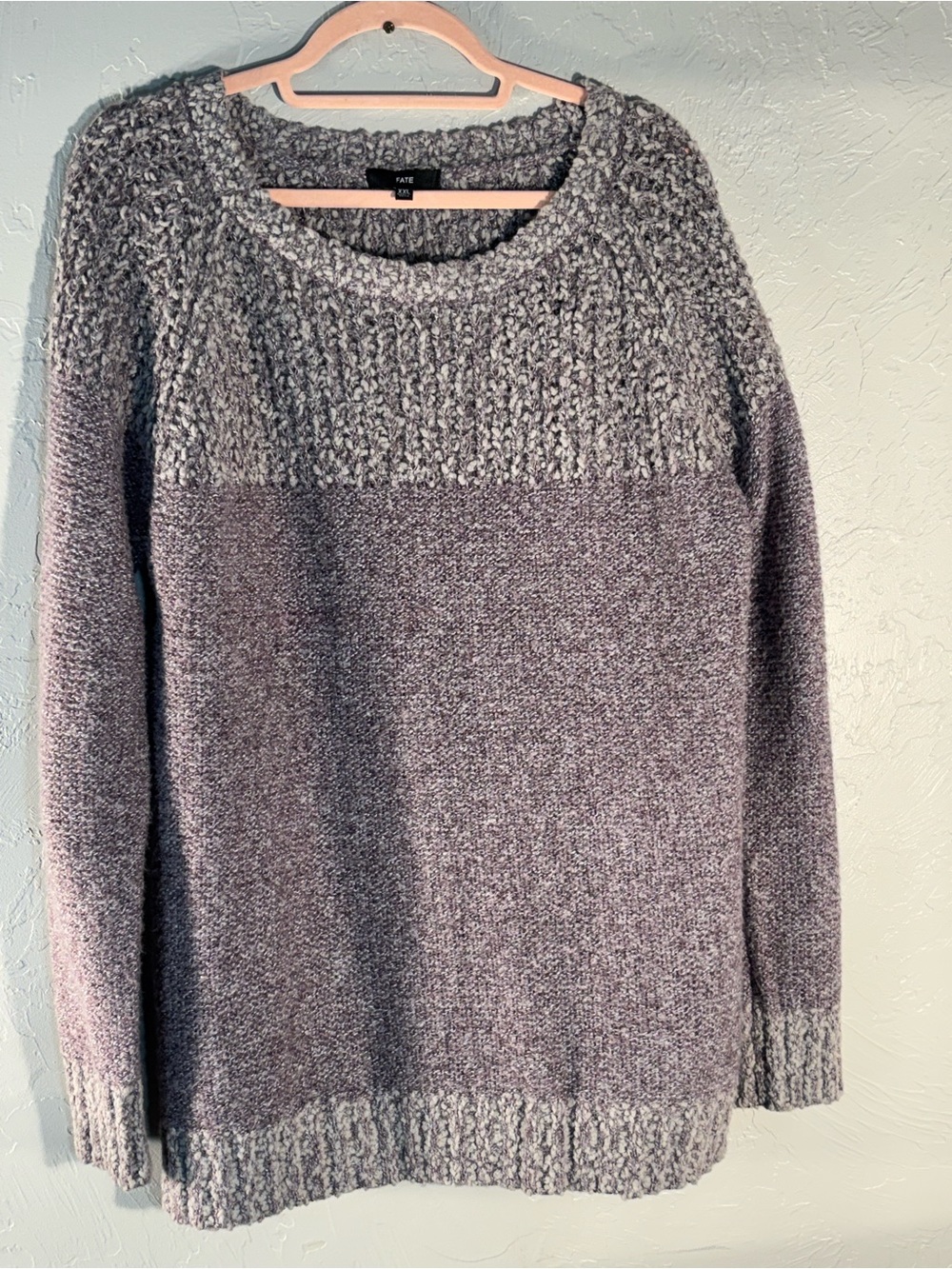 Fate Lavender Gray Textured Crewneck Sweater